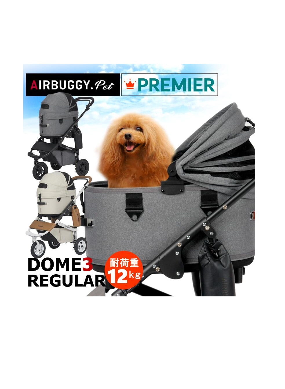 エアバギー 犬 ペット レギュラー ドーム３ プレミア ブレーキモデル AIRBUGGY DOME3 REGULAR ペットカート 正規保証 本体アイキャッチ画像